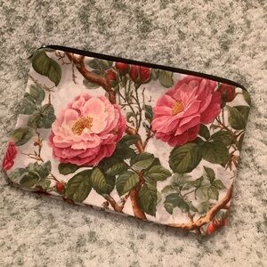 Pink Floral Roses Botanical Cosmetic Travel Jewelry Bag NWT 6x8.5”